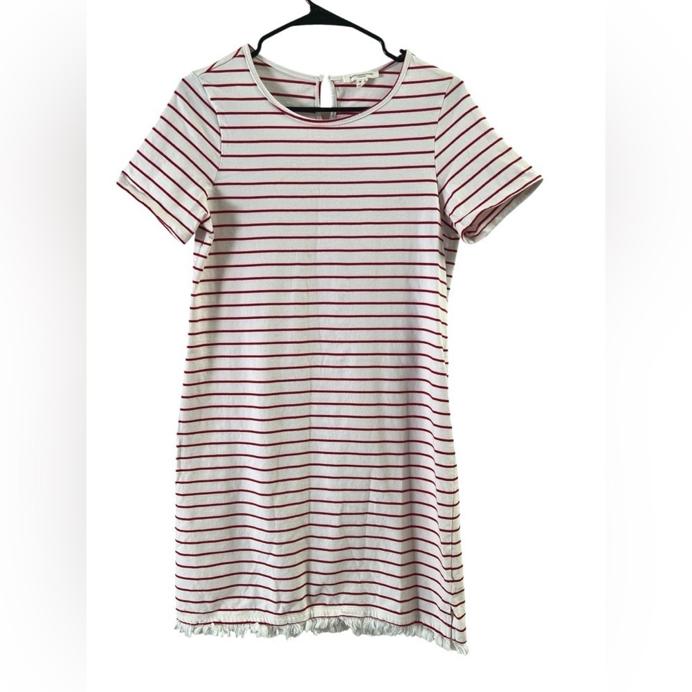 Beach lunch lounge cotton short sleeve red striped mini dress
